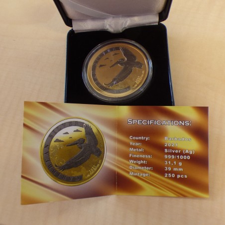 Barbados 1$ Pelican 2021 Space Gold silver 99.9% 1 oz +Box+CoA