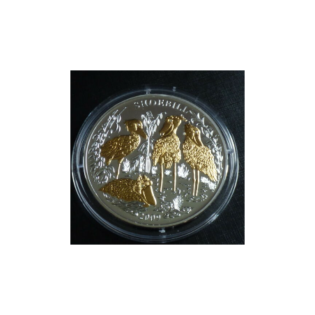 Rwanda 1000 francs Shoebill 2009 PROOF gilded silver 99.9% 3 oz +diamonds+capsule+CoA