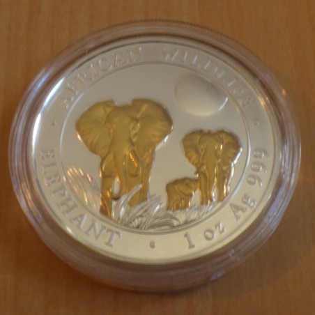 Somalie 100 Schillings Elephant 2014 doré en argent 99.9% 1 oz