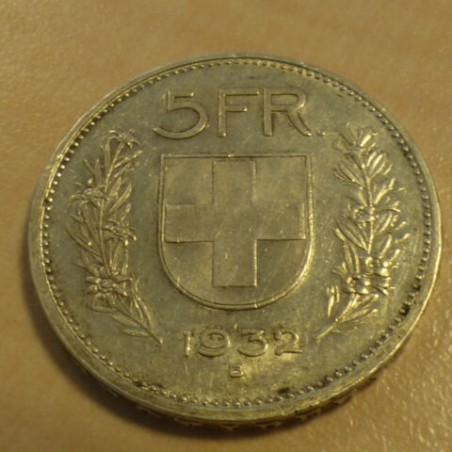 Suisse 5 francs Berger 1932 B en argent 83.5% (15 g) TTB/TTB+