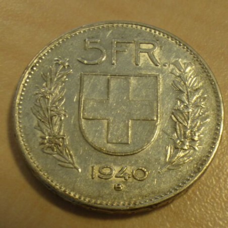 Switzerland 5 francs Berger 1940 B silver 83.5% (15 g) VF+