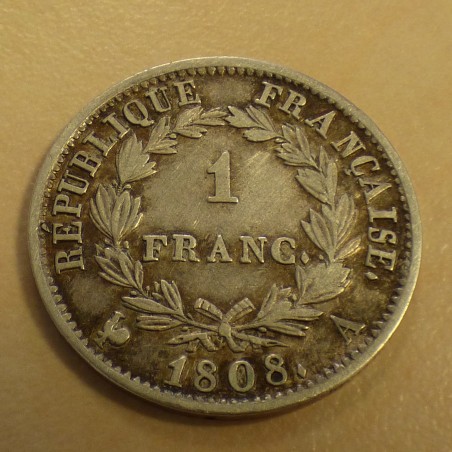 France 1 Franc 1808 A Napoleon en argent 90% (5g) TB+/TTB