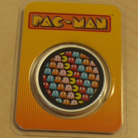 Round Pac-Man Pixel colored silver 99.9% 1 oz in card