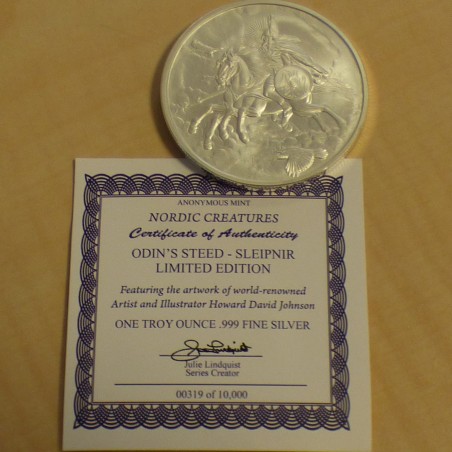 Round Nordic Creatures Odin Sleipnir silver 99.9% (31.1 g)+coA