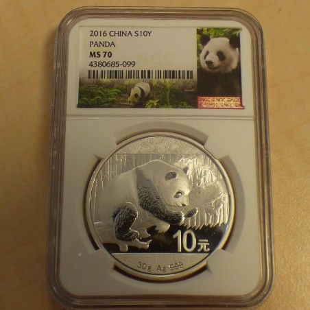 Chine 10 yuans Panda 2016 MS70 argent 99.9% 30g