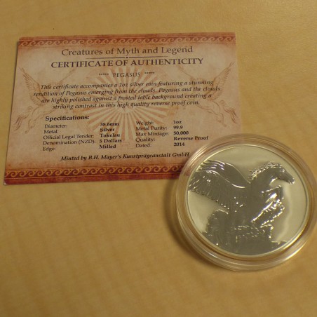 Tokelau 5$ Pegasus 2014 Reverse Proof 1 oz silver 99.9%+capsule+CoA