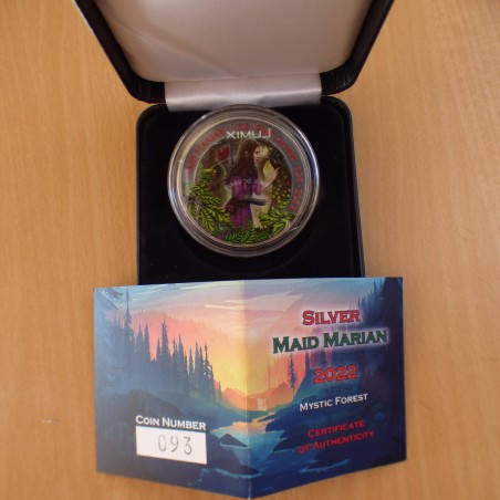 UK 2£ Maid Marian 2022 finition antique colorée argent 99.9% 1 oz