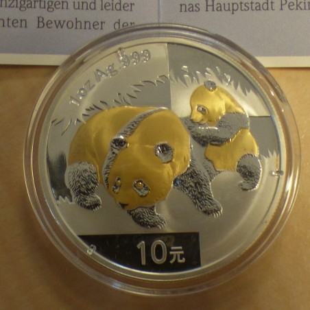 China 10 yuans Panda 2008 gilded silver 99.9% 1 oz