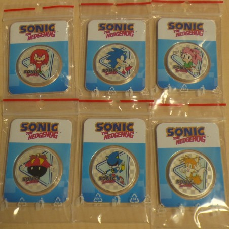 6 pièces Niue 2$ Sonic Hedgehog 2022 coloré argent 99.9% 1 oz sous assay card