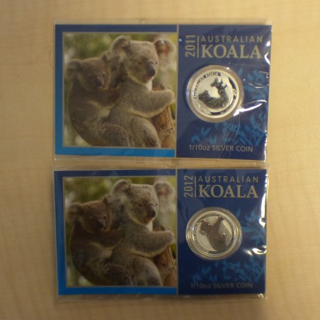 2* Australia 10 cents Koala 2012+2011 argent 99.9% 2*1/10 oz in Blister