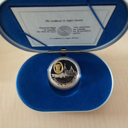 Canada 20$ 1993 Lockheed 14 Super Electra PROOF gilded silver 92.5% (31.1g)+Box+CoA
