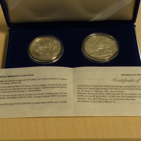 Saint Marin 5000 & 10000 lires 1997 Caboto & Vasco De Gama PROOF argent 92.5% (18+22g)