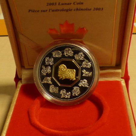 Canada 15$ Year of the Goat / Sheep 2003 PROOF gilded silver 92.5% (33.6 g)+Box+CoA