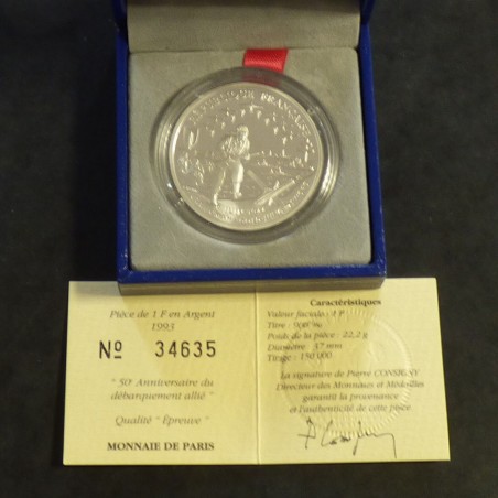 France 1 franc 1993 Normandy Landing PROOF silver 90% (22.2 g)