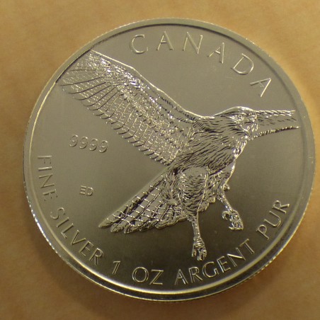 Canada 5$ Oiseaux de proie Bussard Red Tailed Hawk 2015 en argent 99.99% 1 oz