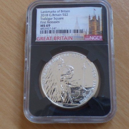 UK 2£ Landmark Trafalgar Square 2018 MS69 First Releases en argent 99.9% 1 oz