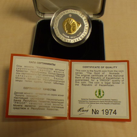 Kazakhstan 500 Tenge 2007 Gold of Nomads gilded silver 92.5% 31.1g+CoA+Box