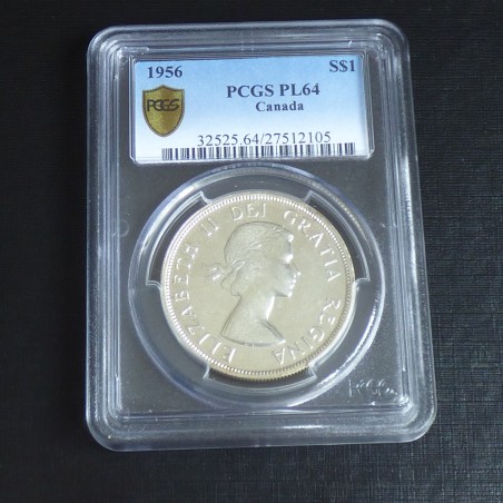 Canada 1$ 1956 voyageur PCGS PL64 argent 80% (23.3 g)