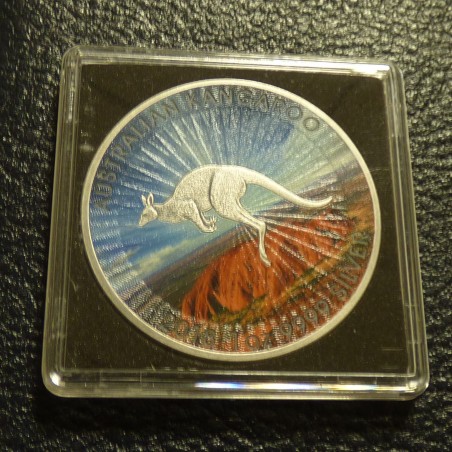 Australie 1$ Perth Mint Kangourou 2018 colorée antique finish argent 99.9% 1 oz Around the World+CoA