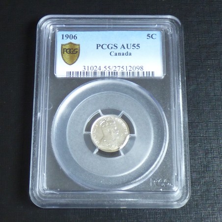 Canada 5 cents 1906 PCGS AU55 (SUP) en argent 92.5% (1.16 g)