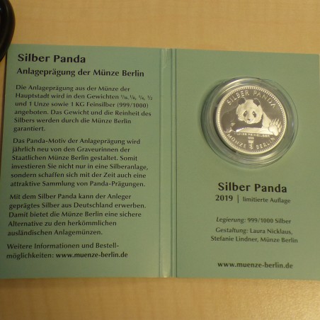 Round Münze Berlin Panda 2019 silver 99.9% 1 oz in capsule + card