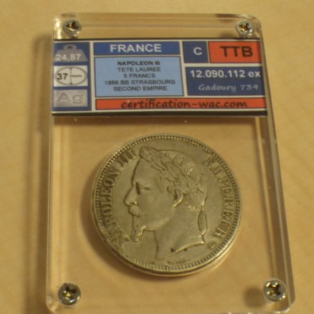 France 5 Francs 1868-BB argent 90% (25 g) TTB