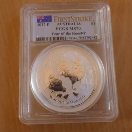 Australia 1$ Year of the Rooster 2017 MS70 (PCGS) silver 99.9% 1 oz FirstStrike