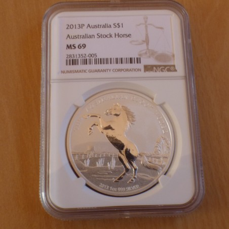 Australie 1$ Stock Horse 2013 MS69 NGC argent 99.9% 1 oz (RARE!!)