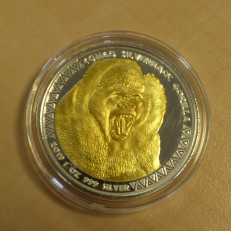 Congo 5000 CFA Gorilla Silverback 2019 gilded silver 99.9% 1 oz