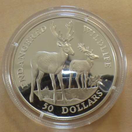 Cook Islands 50$ 1991 Endangered Wildlife Deer PROOF silver 92.5% (19.2 g)