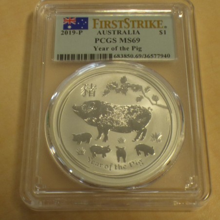 Australie 1$ Lunar 2 Cochon 2019 PCGS MS69 argent 99.9% 1 oz