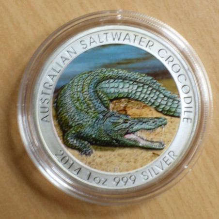 Australie 1$ Perth Crocodile 2014 coloré en argent 99.9% 1 oz