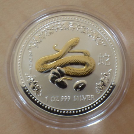 Australie 1$ Lunar 1 Année du serpent doré 2001 argent 99.9% 1 oz