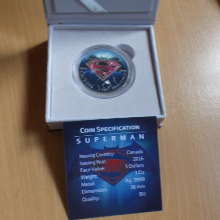 Canada 5$ Superman 2016 Batman coloré en argent 99.99% 1 oz
