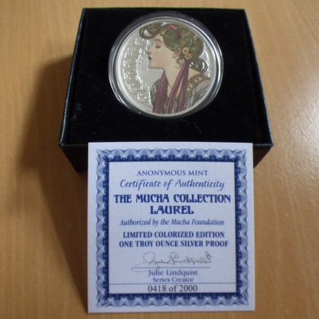 US Round Mucha Collection Laurel 1oz silver 99.9% colored