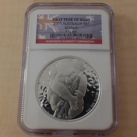 Australia 1$ Koala 2007 MS69 NGC silver 99.9% 1 oz (rare)