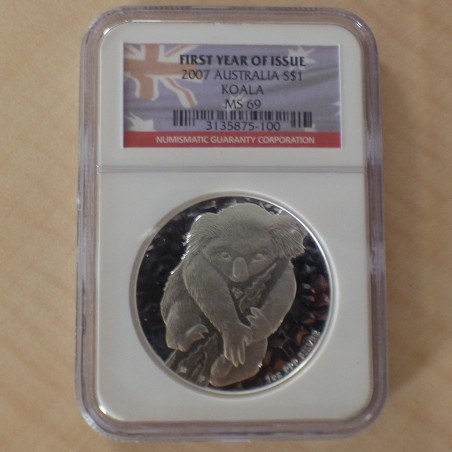 Australia 1$ Koala 2007 MS69 NGC silver 99.9% 1 oz (rare)