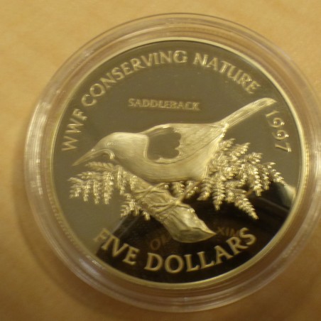 New Zealand 5$ Saddleback 1997 PROOF silver 92.5% (28.3 g)