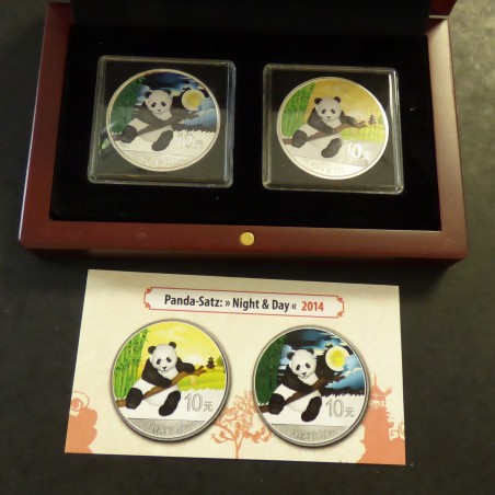 2* China 10 yuans Panda 2014 colored "Night & Day" silver 99.9% (2*1 oz)