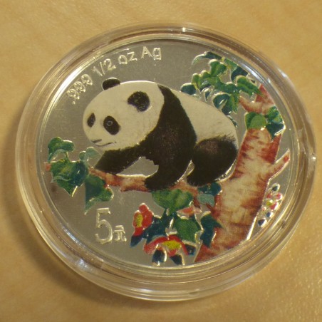 Chine 5 yuan Panda 1998 coloré argent 99.9% 1/2 oz