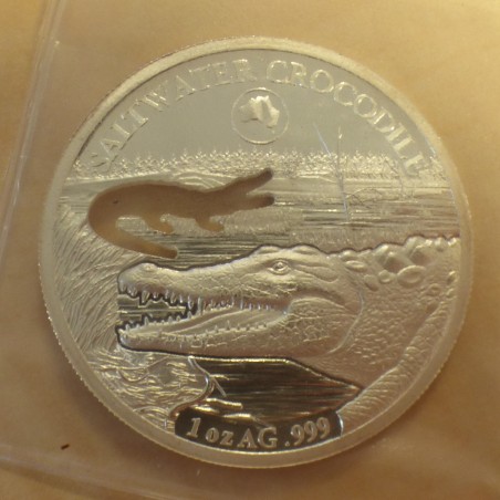 Solomon Islands 5$ 2019 PROOF Shapes of Australia Saltwater Crocodile silver 99.9% 1 oz