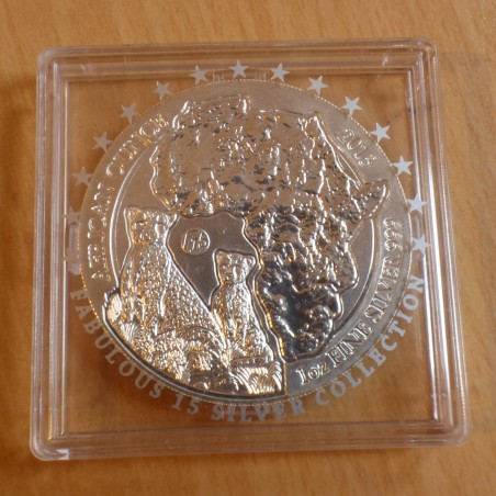 Rwanda 50 Amafaranga 2013 Cheetah privy f15 silver 99.9% 1 oz in Fabulous 15 capsule