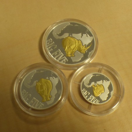 Congo 120+30+10 francs CFA Big Five Rhino 2013 doré argent 99.9% 0.5+0.25+0.10 oz