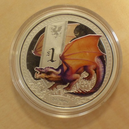 Tuvalu 1$ 2014 Dragon PROOF colored silver 99.9% 1 oz (No BOX/No CoA)
