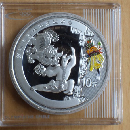 China 10 yuan Beijing 2008 PROOF colored Lion Dance silver 99.9% (31.1g)