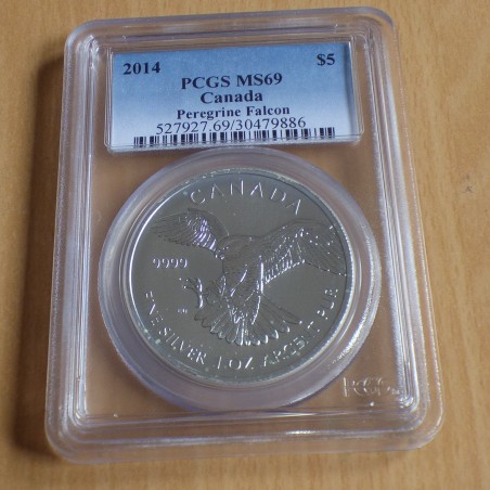 Canada 5$ Birds of Prey Peregrine Falcon 2014 MS69 silver 99.99% 1 oz
