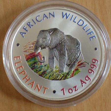 Zambia 5000 Kwacha 2000 Elephant colored silver 99.9% 1 oz