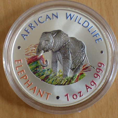 Zambie 5000 Kwacha 2000 Elephant coloré argent 99.9% 1 oz