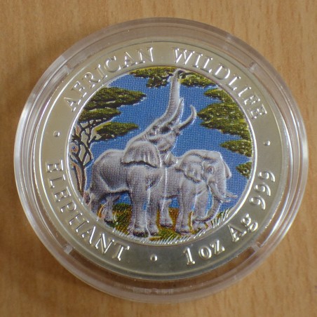 Zambie 5000 Kwacha 2003 Elephant coloré argent 99.9% 1 oz