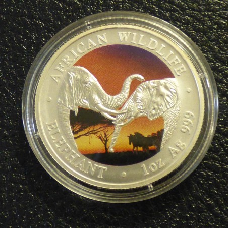 Zambia 5000 Kwacha 2002 Elephant colored silver 99.9% 1 oz